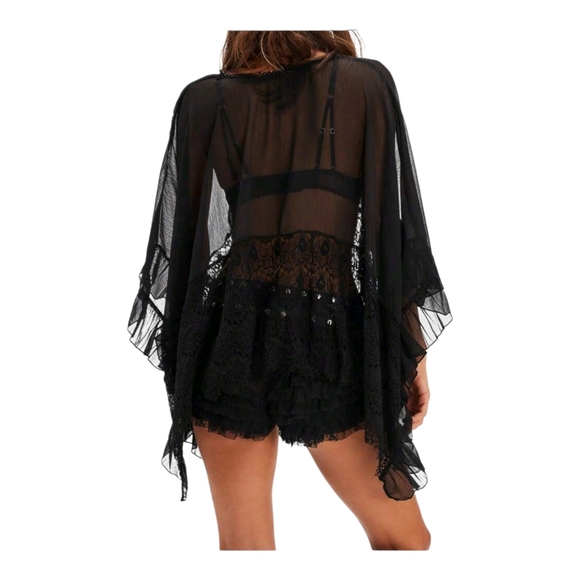 black goth sheer lace poncho topper blouse osfm - Picture 4 of 6